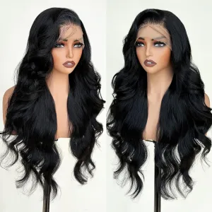 Black Glueless Wigs for White Women 26 Inch Pre Layered Body Wave Synthetic lace front Wigs - Pre Plucked 13×6 HD Lace Front Synthetic Wig Pre Plucked with Tiny Knots Natural Hairline Wear and Go
