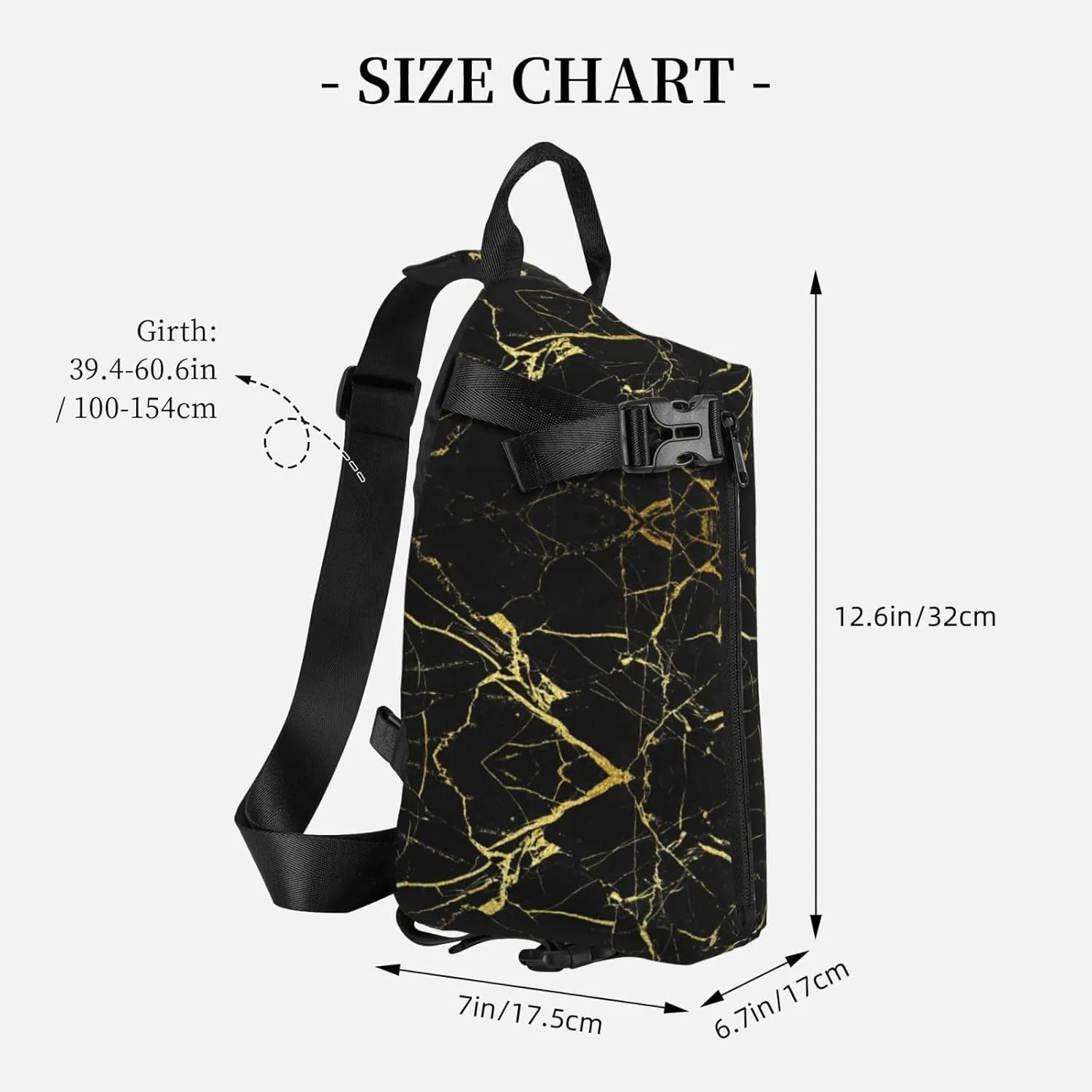 Black Gold Marble Print Crossbody Backpack Unisex Chest Bag, Lightweight And Sling Bag For Travel
