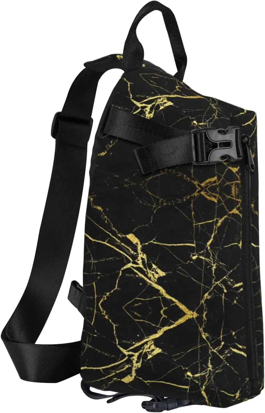 Black Gold Marble Print Crossbody Backpack Unisex Chest Bag, Lightweight And Sling Bag For Travel
