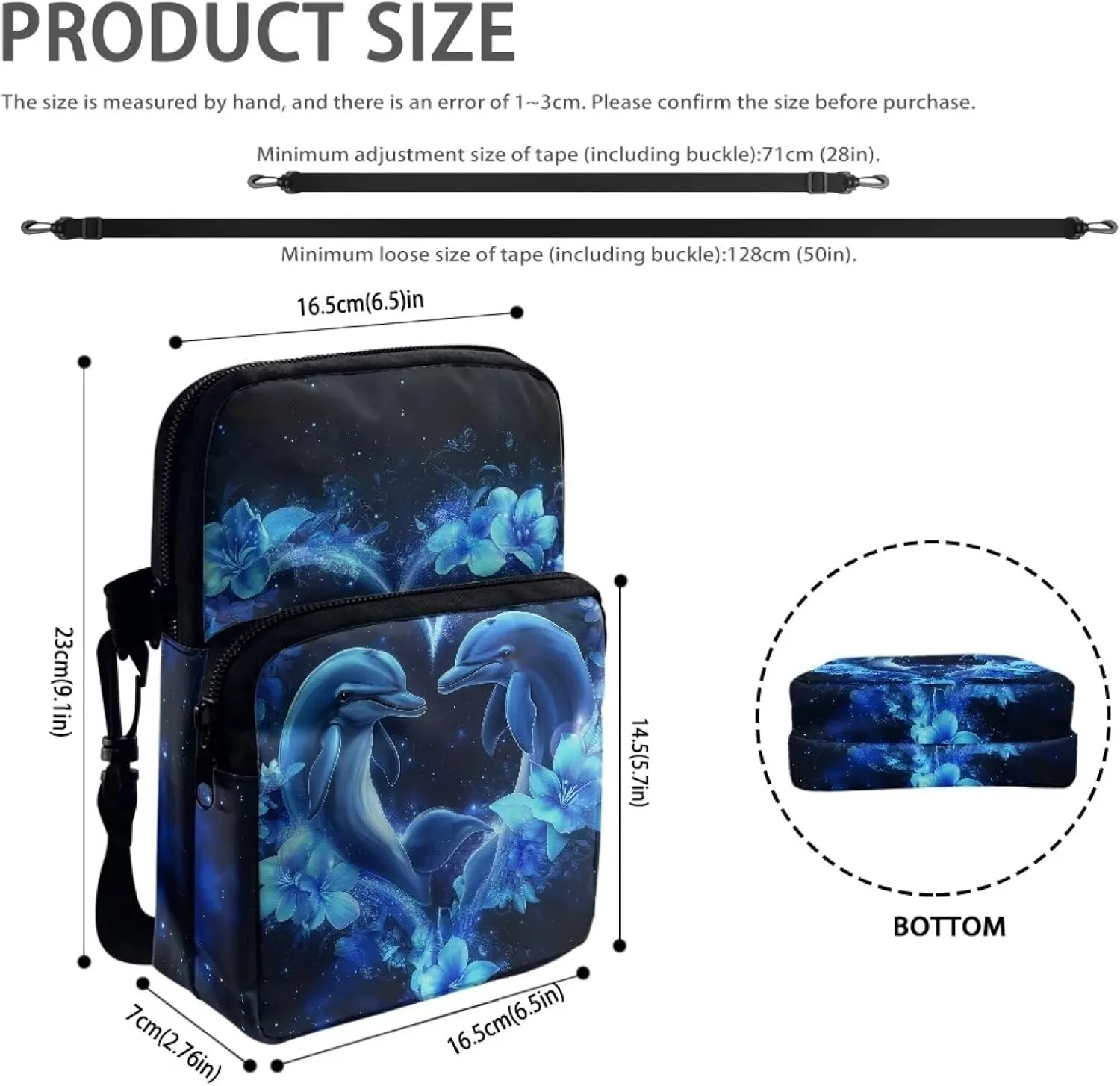 Blue Dolphin Flower Pattern Cross Body Bag for Women Men, Small Shoulder Bag Travel Passport Phone Case Purses Wallet Bag with Adjustable Strap