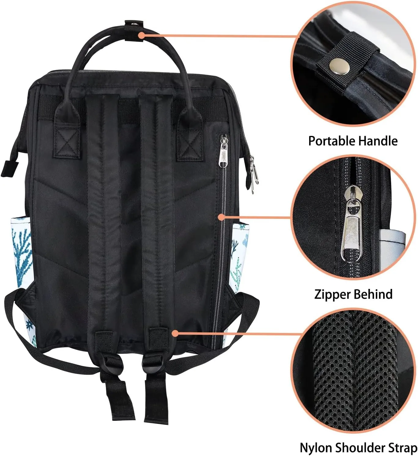 Blue Green Corals Seaweed Diaper Bag Backpack Waterproof Backpack Baby Nappy Changing Bag for Travel Large Capacity Durable and Stylish for Woman