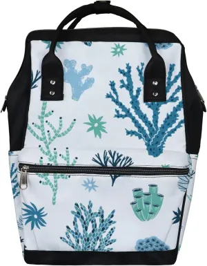 Blue Green Corals Seaweed Diaper Bag Backpack Waterproof Backpack Baby Nappy Changing Bag for Travel Large Capacity Durable and Stylish for Woman