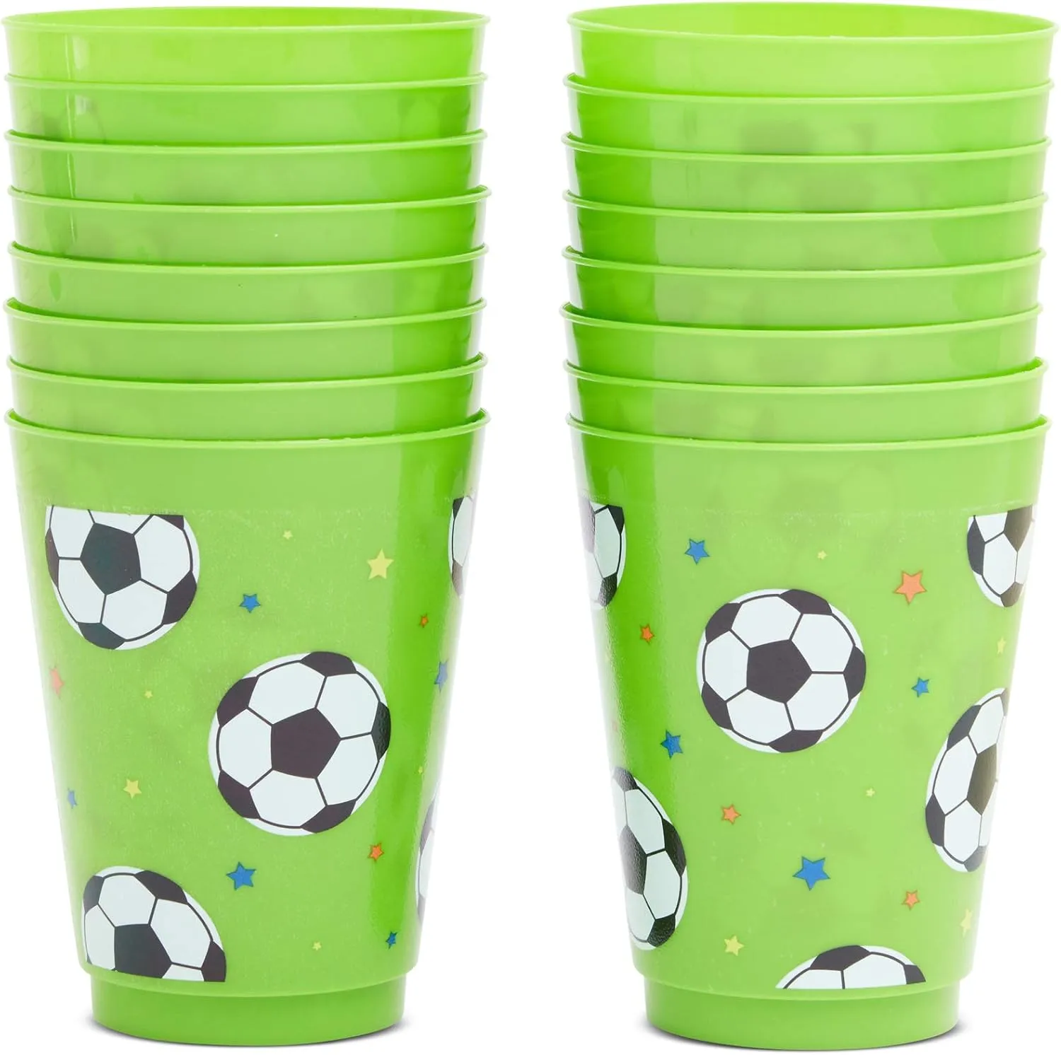 BLUE PANDA Soccer Reusable Plastic Party Cups – Pack of 16 – Green