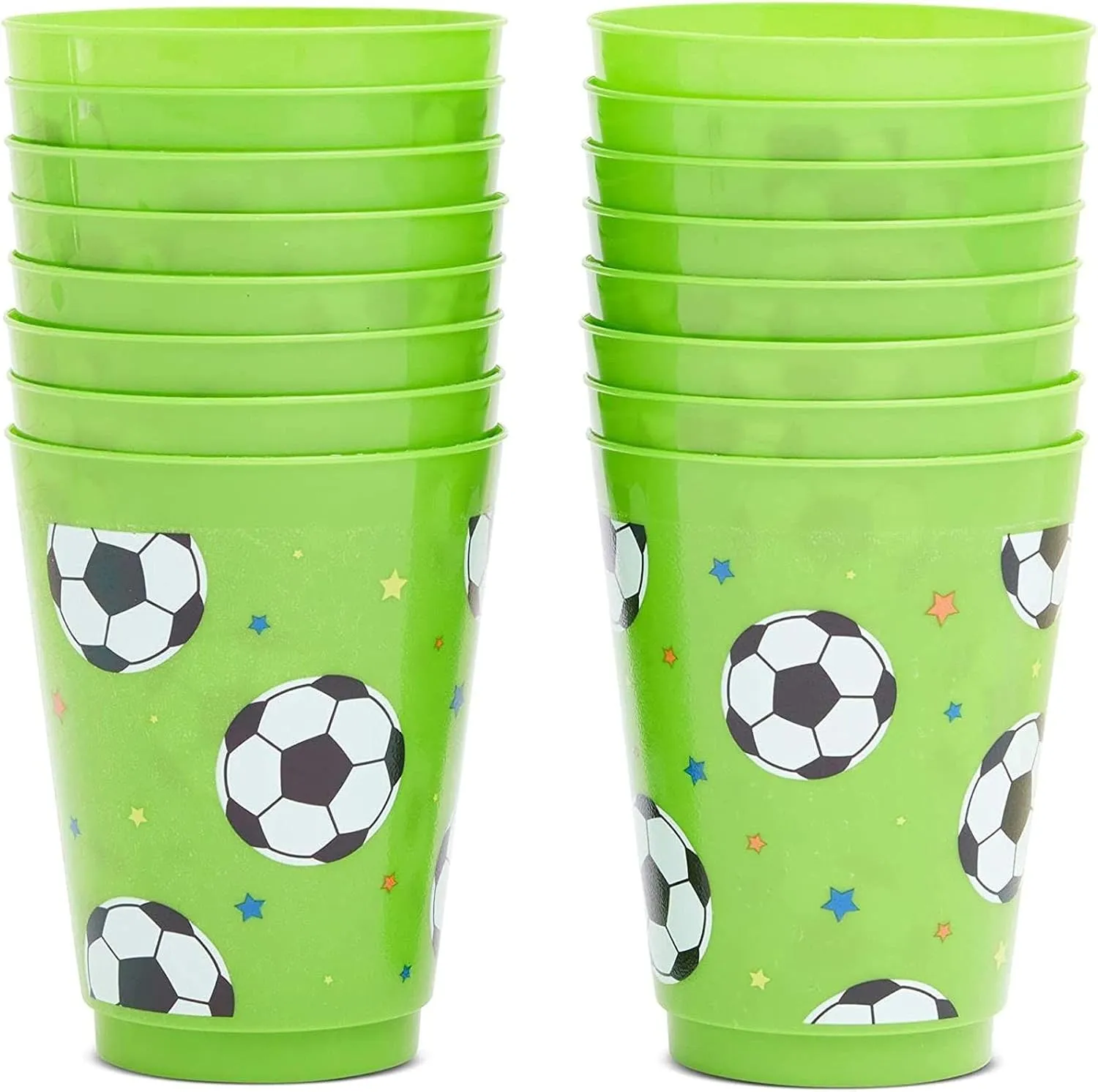 BLUE PANDA Soccer Reusable Plastic Party Cups – Pack of 16 – Green