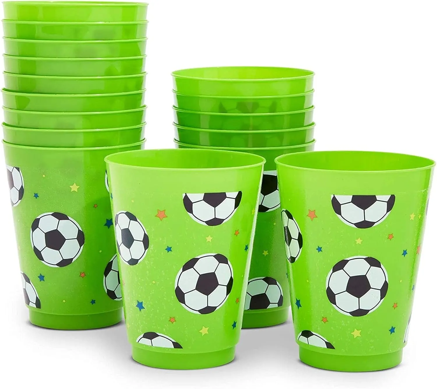 BLUE PANDA Soccer Reusable Plastic Party Cups – Pack of 16 – Green