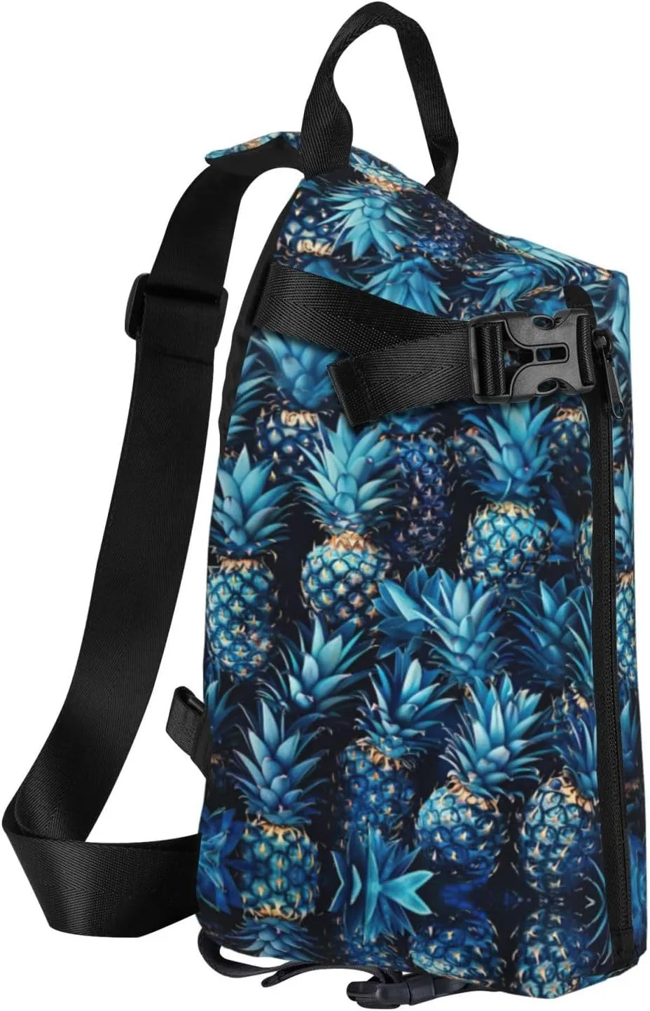 Blue Pineapple Print Crossbody Backpack Casual Sling Bag Travel Lightweight, Adjustable Cross Bag
