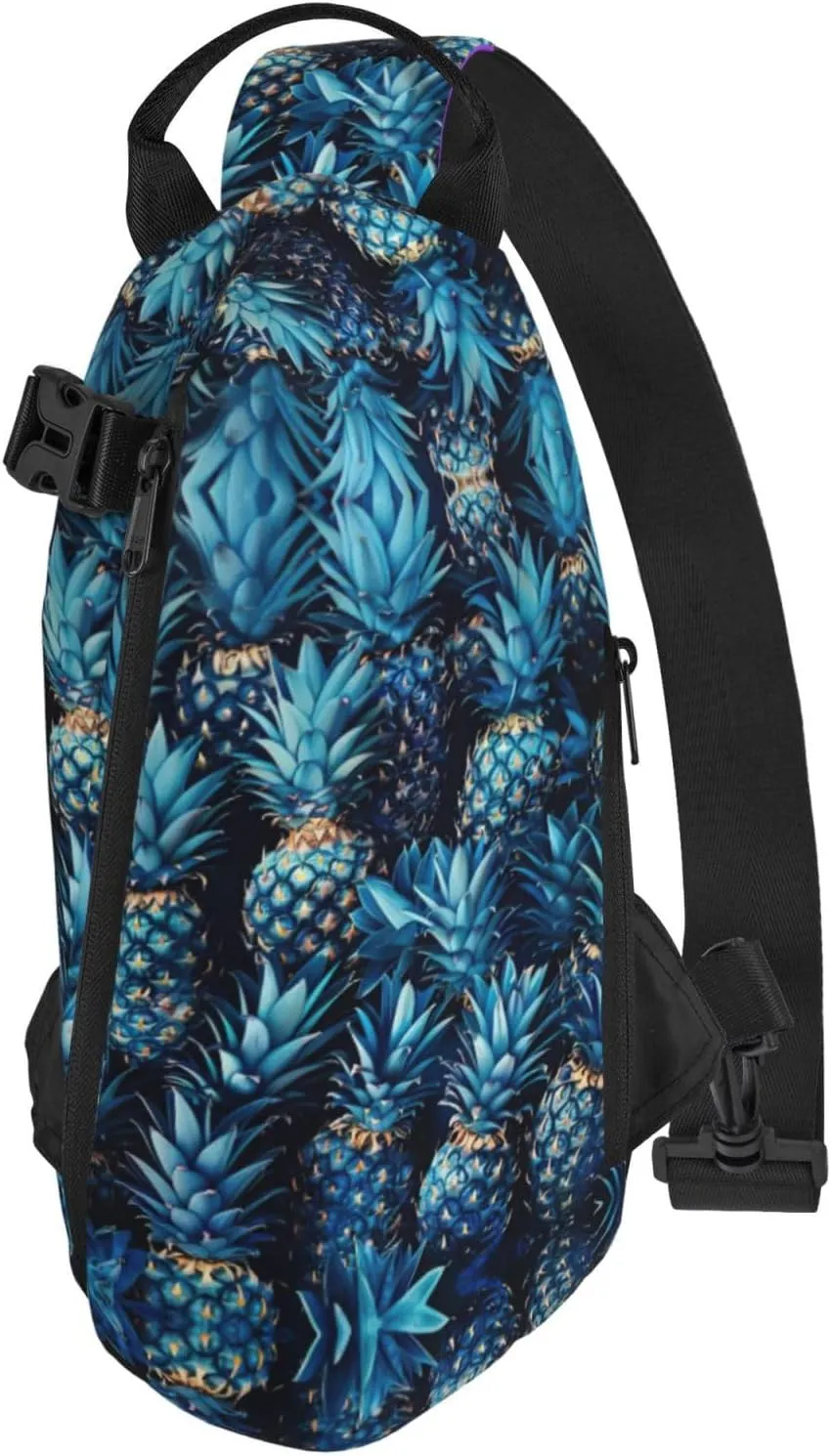 Blue Pineapple Print Crossbody Backpack Casual Sling Bag Travel Lightweight, Adjustable Cross Bag