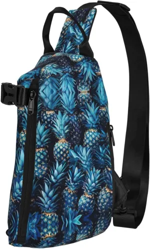Blue Pineapple Print Crossbody Backpack Casual Sling Bag Travel Lightweight, Adjustable Cross Bag