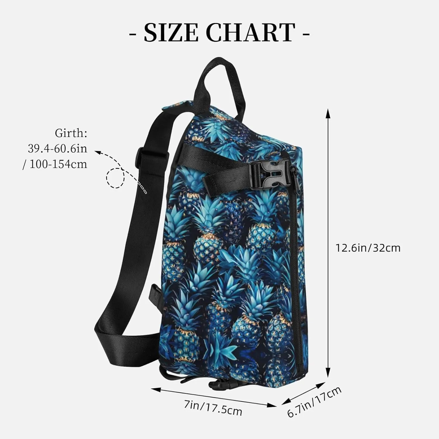 Blue Pineapple Print Crossbody Backpack Casual Sling Bag Travel Lightweight, Adjustable Cross Bag