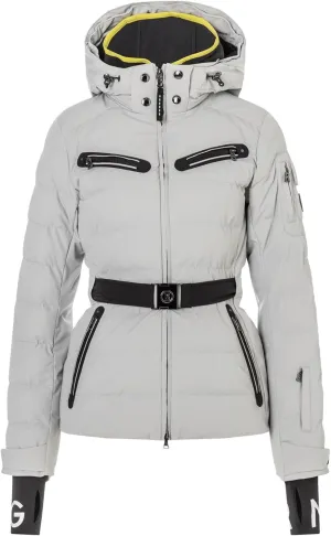 Bogner Ellya-T Women's Stretch Belted Ski Jacket, Light Grey, US 4 (EU 34)