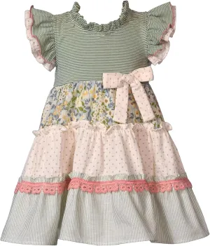 Bonnie Jean Girls 3M-6X Mixed Print Tiered Casual Dress