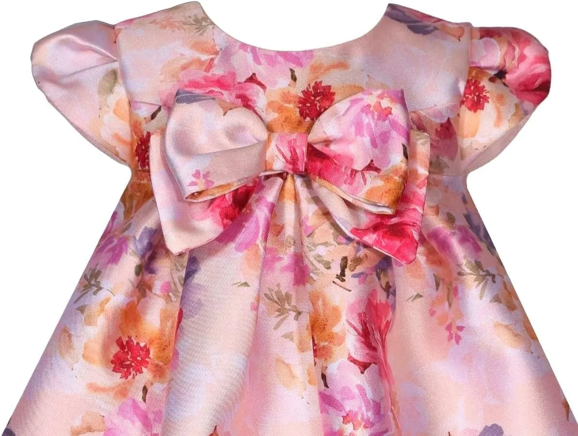 Bonnie Jean Girls Size 12M-16 Floral Mikado Bow Special Occasion Dress