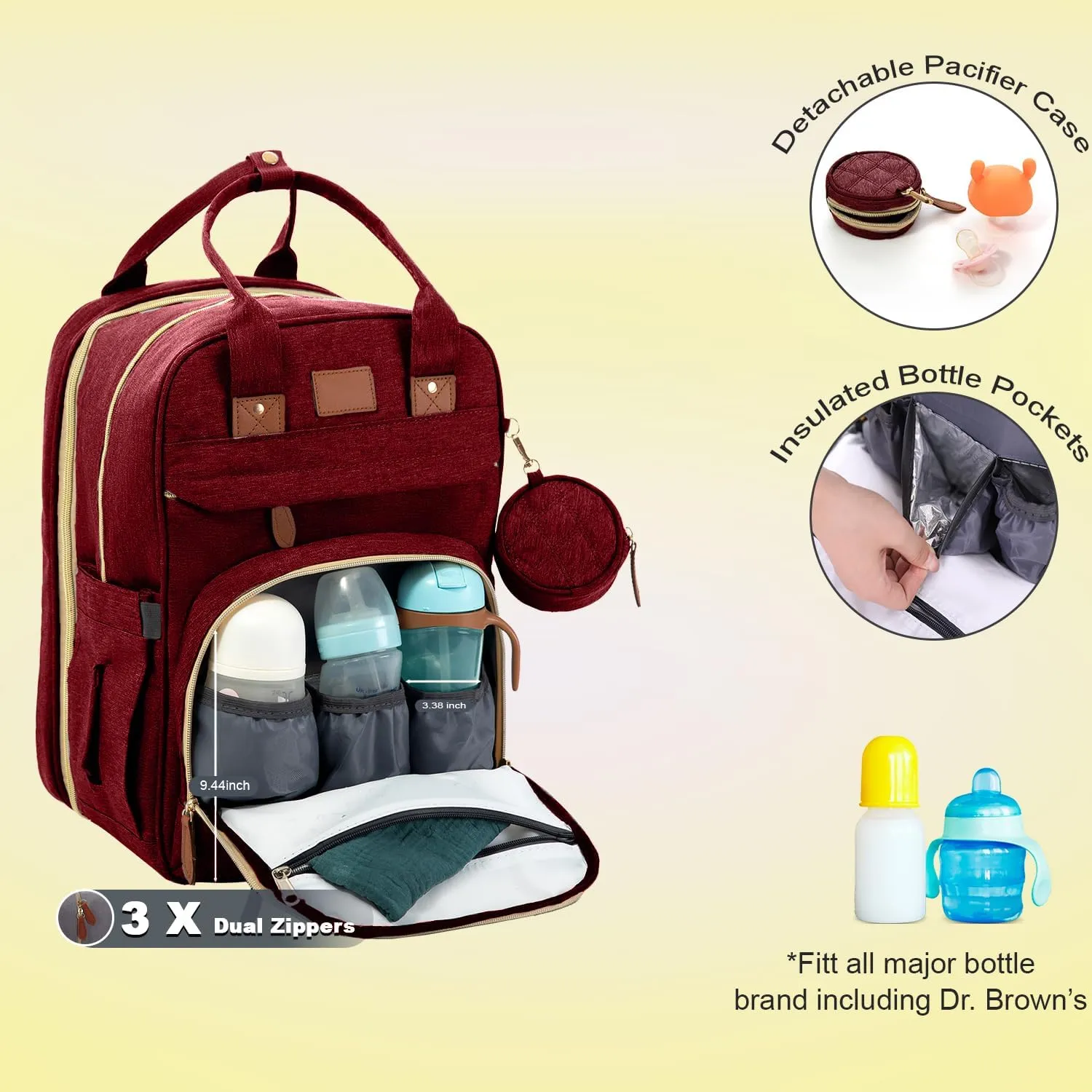 BosiBozi Baby Diaper Bag Backpack- Large Capacity Changing Station, Waterproof & Dust Resistant Baby Bag For Mom Dads, Stylish Travel Diaper Bag With Charging Port, Mosquito Net & Pacifier Case
