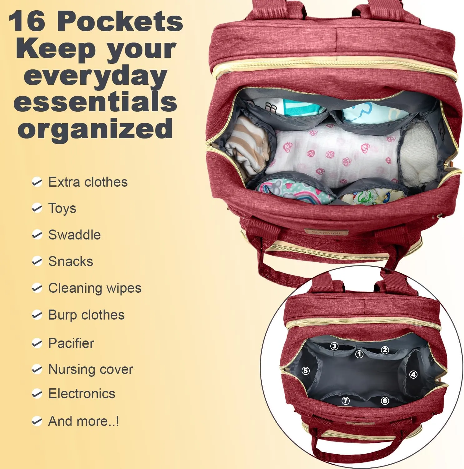 BosiBozi Baby Diaper Bag Backpack- Large Capacity Changing Station, Waterproof & Dust Resistant Baby Bag For Mom Dads, Stylish Travel Diaper Bag With Charging Port, Mosquito Net & Pacifier Case