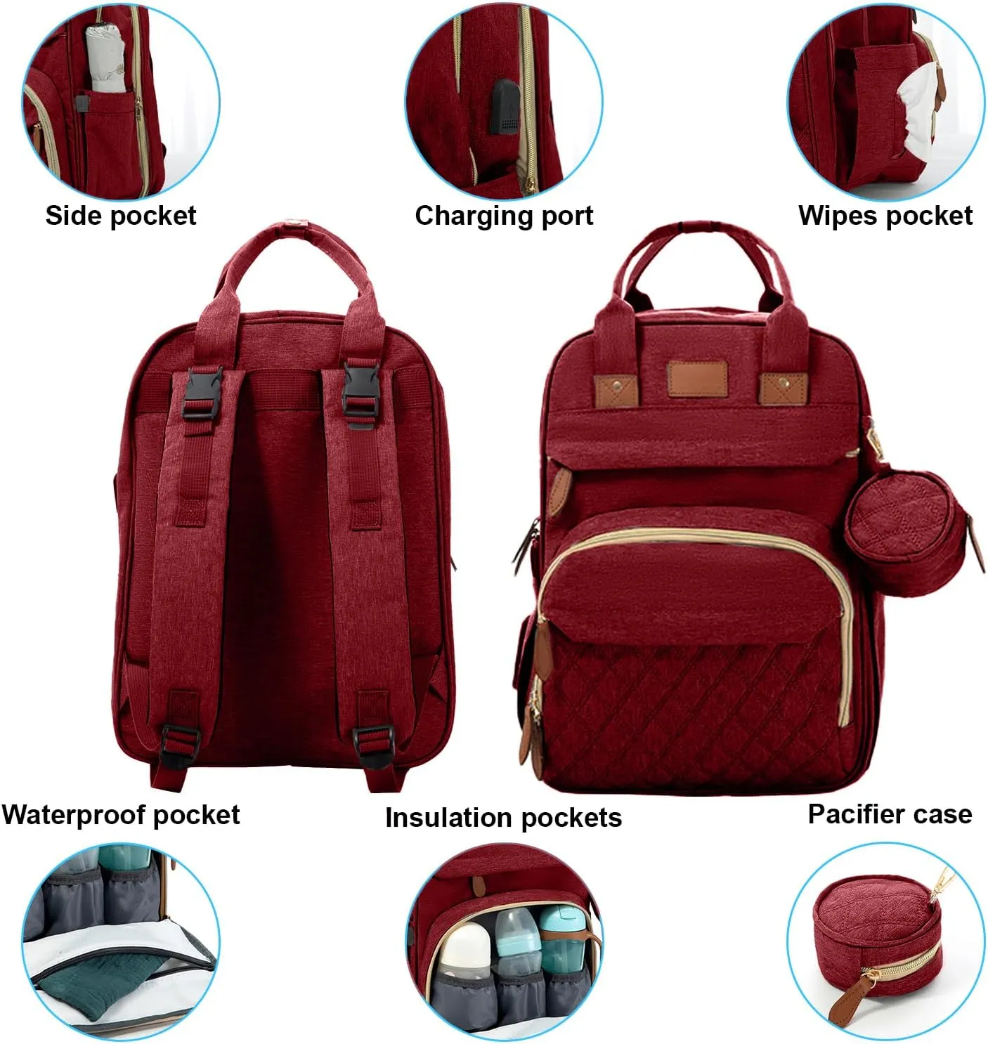 BosiBozi Baby Diaper Bag Backpack- Large Capacity Changing Station, Waterproof & Dust Resistant Baby Bag For Mom Dads, Stylish Travel Diaper Bag With Charging Port, Mosquito Net & Pacifier Case