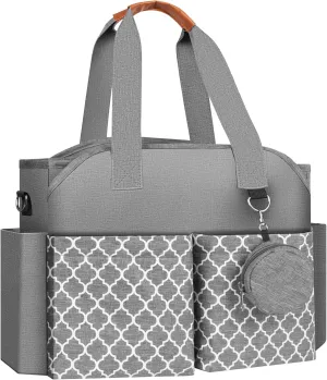 BOSKE Baby Diaper Bag Tote with Changing Pad & Pacifier Case, Multi-Function Diaper Tote Bag for Women with Adjustable Strap for Traveling, and Outdoors (Polyester, Grey)