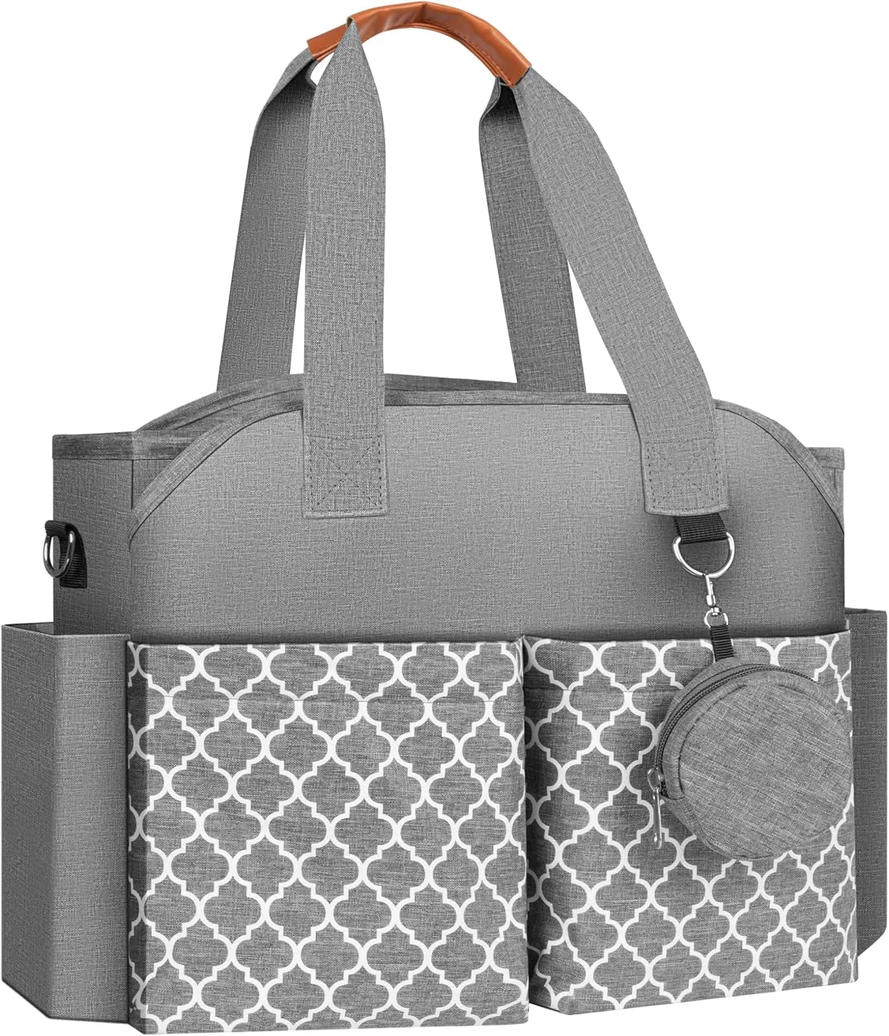 BOSKE Baby Diaper Bag Tote with Changing Pad & Pacifier Case, Multi-Function Diaper Tote Bag for Women with Adjustable Strap for Traveling, and Outdoors (Polyester, Grey)