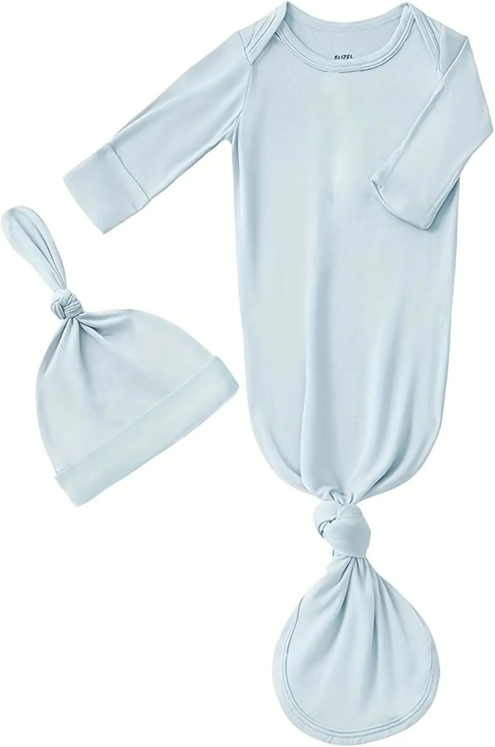 Bow Dream Rayon Bamboo Newborn Baby Boys Knotted Gown Sleeper Solid Color Jumpsuit with Matching Bonnet