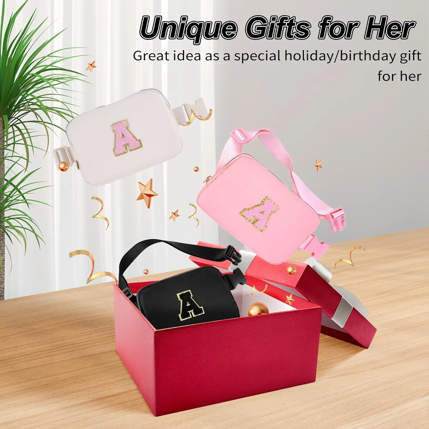 Bridesmaid Gifts Wedding Day - Bridesmaid Proposal Gift,Bridal Shower Gifts,Maid of Honor Gifts,Bachelorette Party Decorations Favors,Initial Belt Bag Crossbody Bag Fanny Pack | Black,Black B