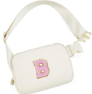 Bridesmaid Gifts Wedding Day - Bridesmaid Proposal Gift,Bridal Shower Gifts,Maid of Honor Gifts,Bachelorette Party Decorations Favors,Initial Belt Bag Crossbody Bag Fanny Pack | Cream,B