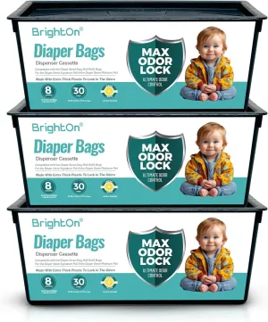 BrightOn Diaper Pail Refill Bags Compatible with Genie Easy Roll Signature Diaper Pails, 3-Pack (90 Bags) (Lemon Scented)