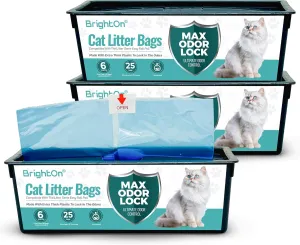 BrightOn Litter Bag Refill Roll for Genie Easy Roll Litter Bin, Max Odor Block, 3-Pack (Unscented 75 Bags)