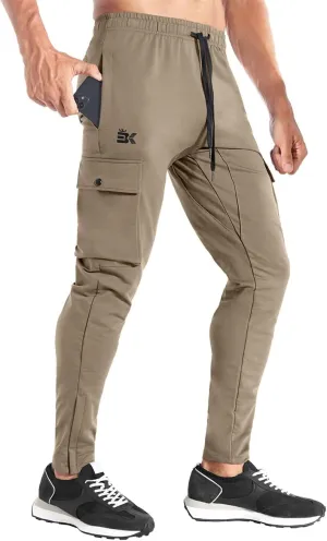 BROKIG Mens Cargo Workout Joggers Pants Tapered Gym Athletic Tactical Slim Sweatpants Men with Pockets
