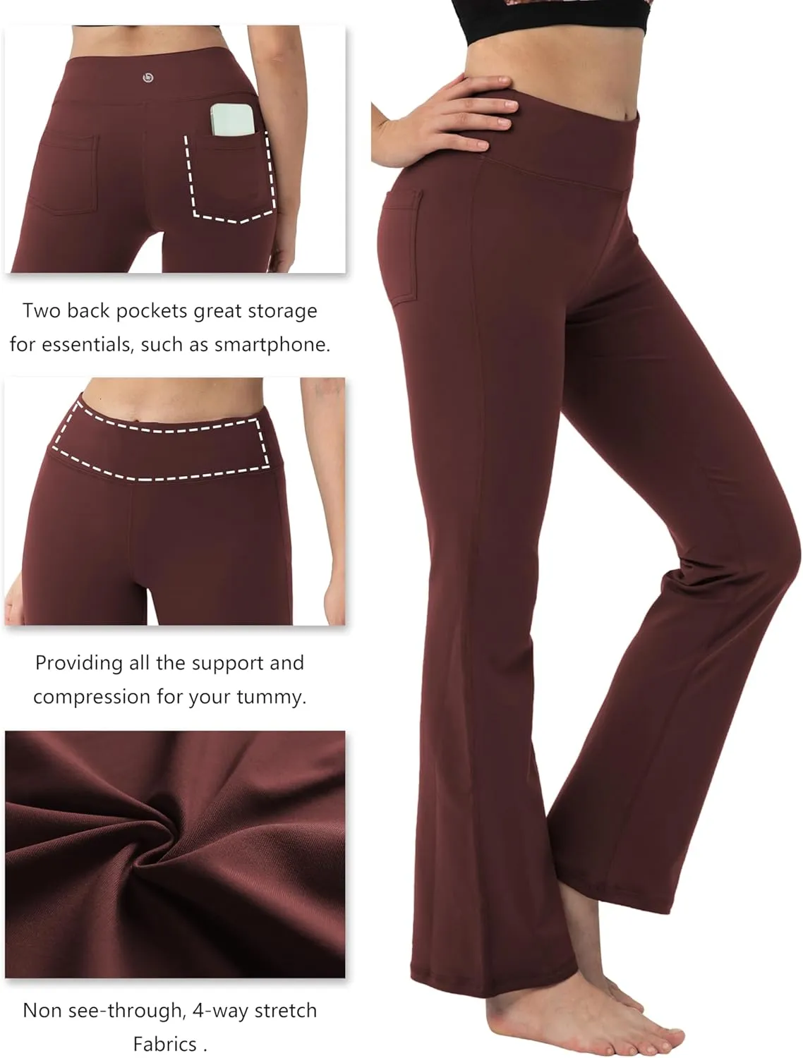 BUBBLELIME 29"/31"/33"/35" 3 Styles Women's Bootcut Yoga Pants Basic/Back Pockets High Waist Workout Tummy Control Flare
