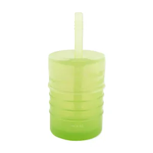 Bumkins Baby and Toddler Cups, Sippy Cup with Straw, Spill Proof, Transition Cup for Babies Age 1 Year, Safely Sip from Lid or Straw, First Year Supplies, Platinum Silicone, Holds 7oz, Sage Green