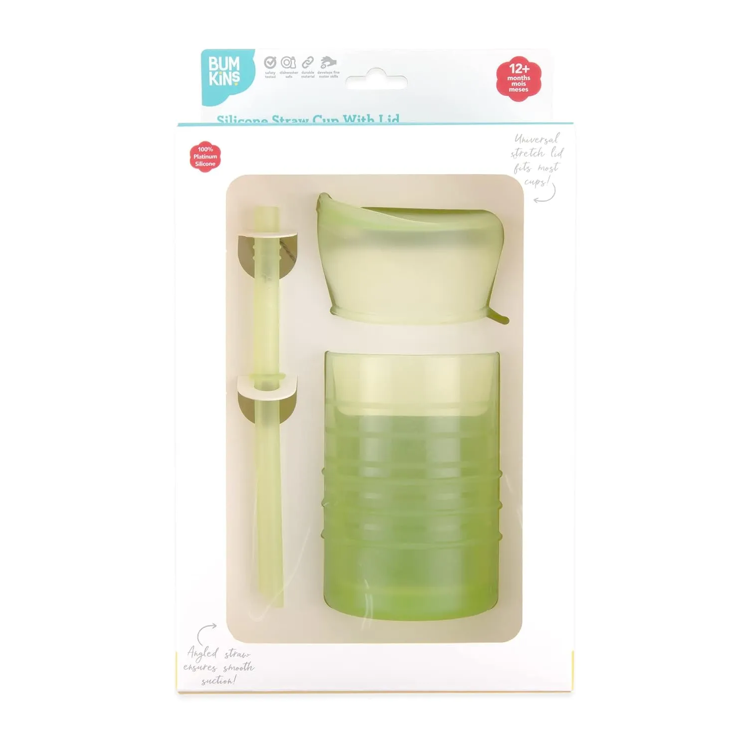 Bumkins Baby and Toddler Cups, Sippy Cup with Straw, Spill Proof, Transition Cup for Babies Age 1 Year, Safely Sip from Lid or Straw, First Year Supplies, Platinum Silicone, Holds 7oz, Sage Green