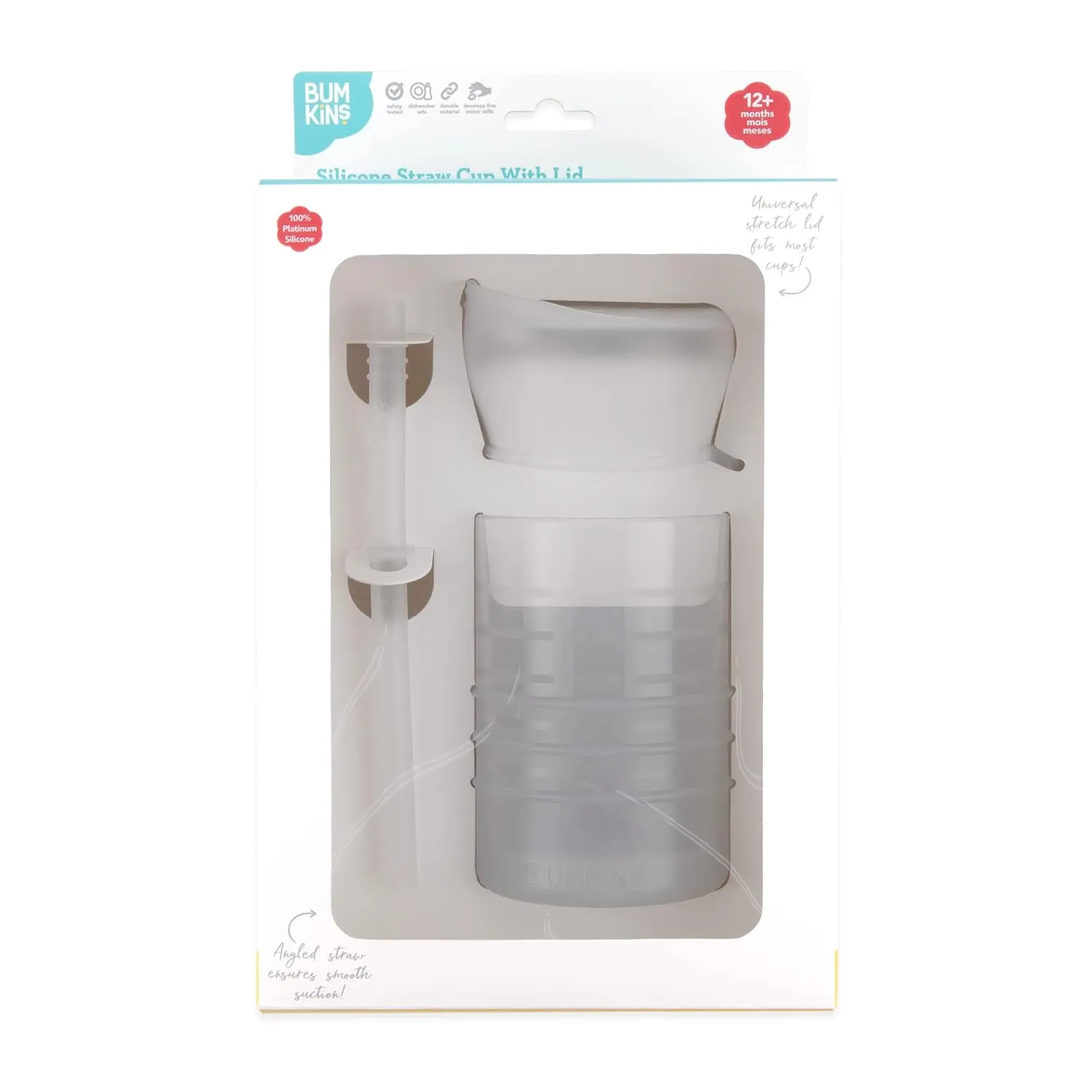 Bumkins Baby and Toddler Cups, Sippy Cup with Straw, Spill Proof, Transition Cup for Babies Ages 1 Year, Safely Sip from Lid, Straw or Cup, First Year Supplies, Platinum Silicone, Holds 7oz, Gray