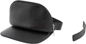 BURBERRY Black Leather Zip-Pocket Visor, Size Medium