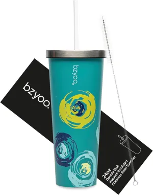 bzyoo SUP Double Wall Vacuum Insulated Tumbler with Straw and Lid Stainless Steel Water Bottle Travel Mug Cup, Mother's Day Gifts Perfect for Ice Coffee or Tea (710ml) Color: Green Cyclone