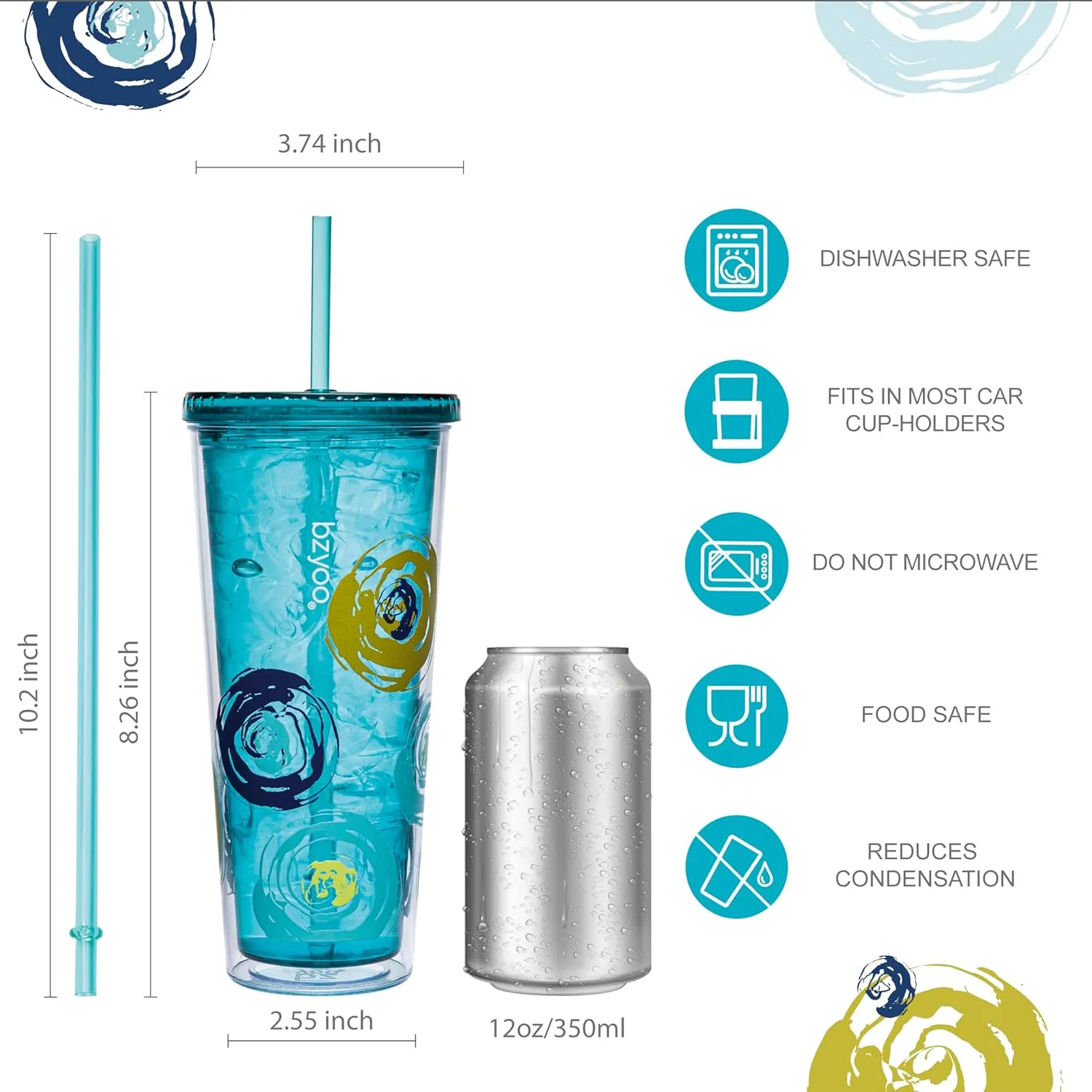 bzyoo SUP Double Wall Vacuum Insulated Tumbler with Straw and Lid Stainless Steel Water Bottle Travel Mug Cup, Mother's Day Gifts Perfect for Ice Coffee or Tea (710ml) Color: Green Cyclone