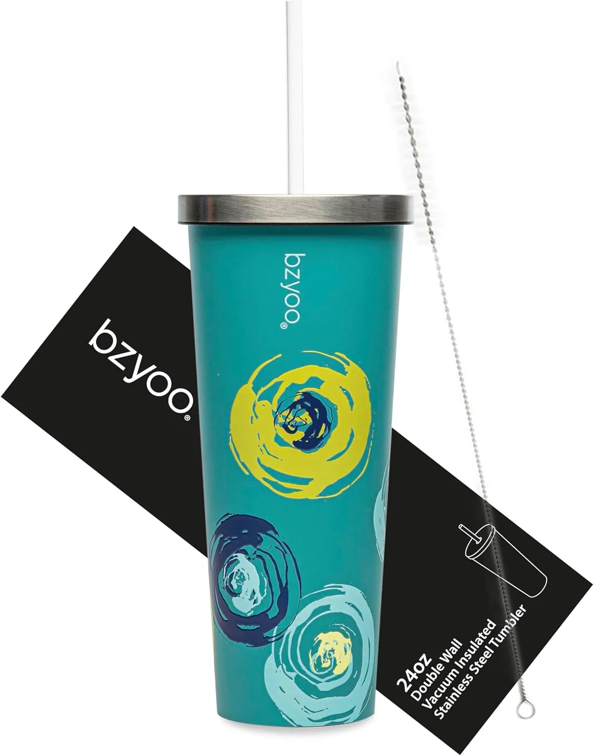 bzyoo SUP Double Wall Vacuum Insulated Tumbler with Straw and Lid Stainless Steel Water Bottle Travel Mug Cup, Mother's Day Gifts Perfect for Ice Coffee or Tea (710ml) Color: Green Cyclone