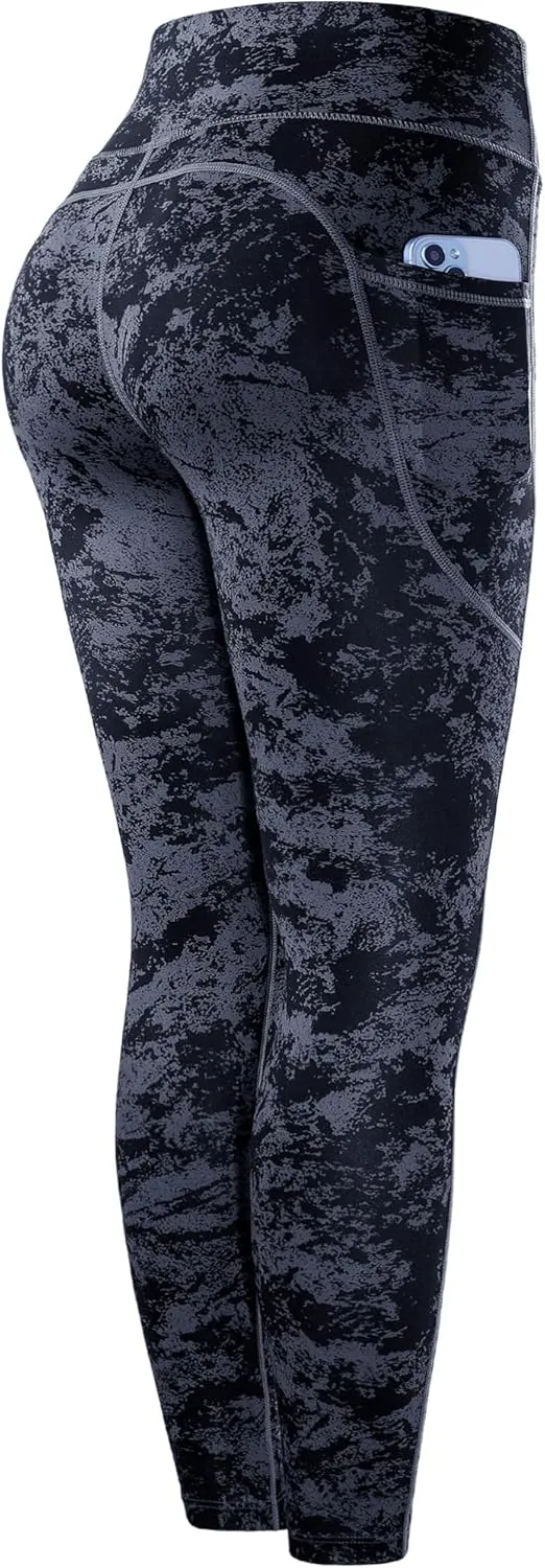 CADMUS Nylon Thick High Waist Yoga Pants with Pockets, Tummy Control Workout Running Yoga Leggings for Women