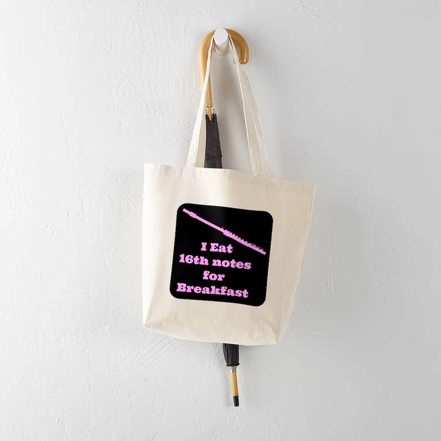 CafePress Flute I Eat 16Th Notes For Breakfast Tote Bag Natural Canvas Tote Bag, Reusable Shopping Bag