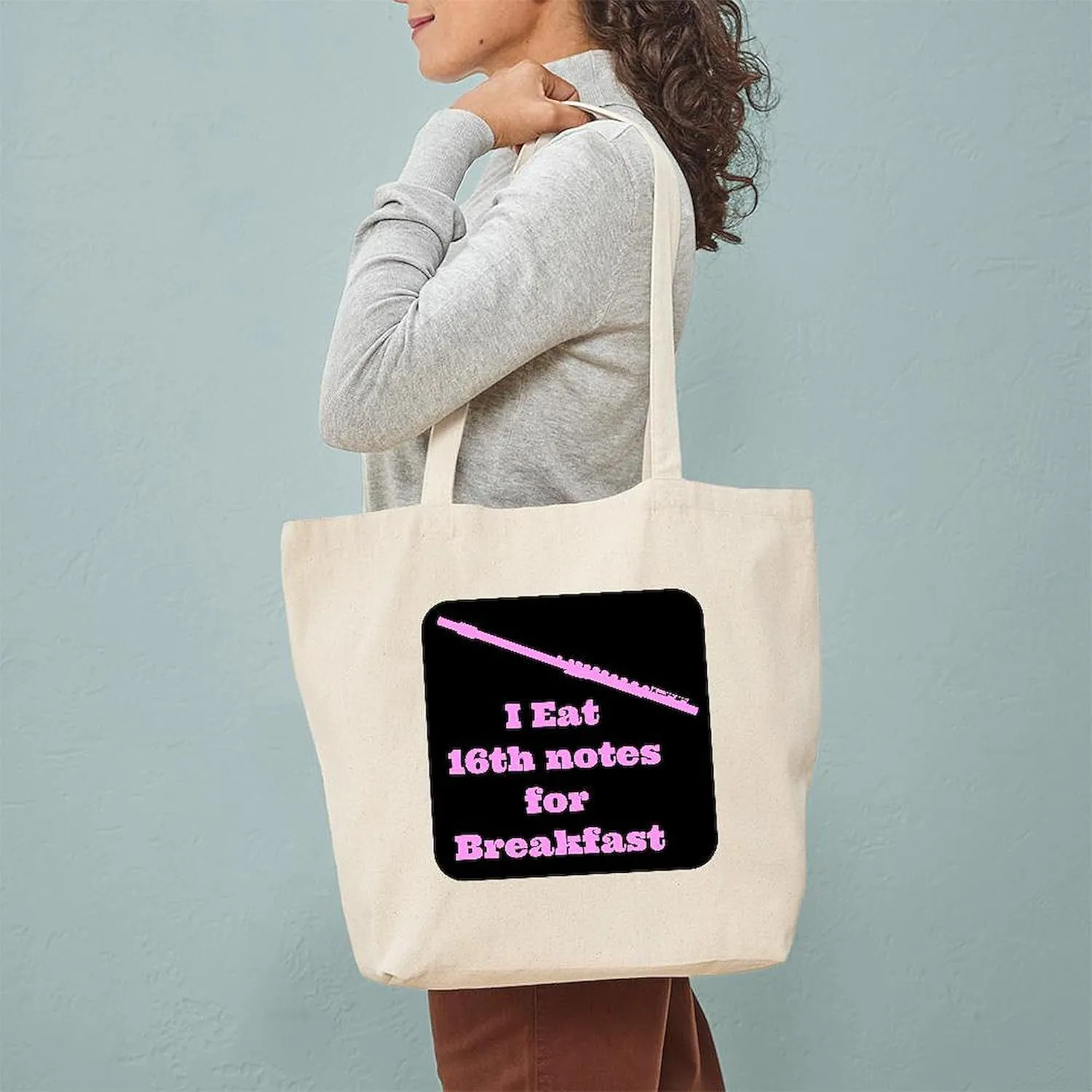 CafePress Flute I Eat 16Th Notes For Breakfast Tote Bag Natural Canvas Tote Bag, Reusable Shopping Bag