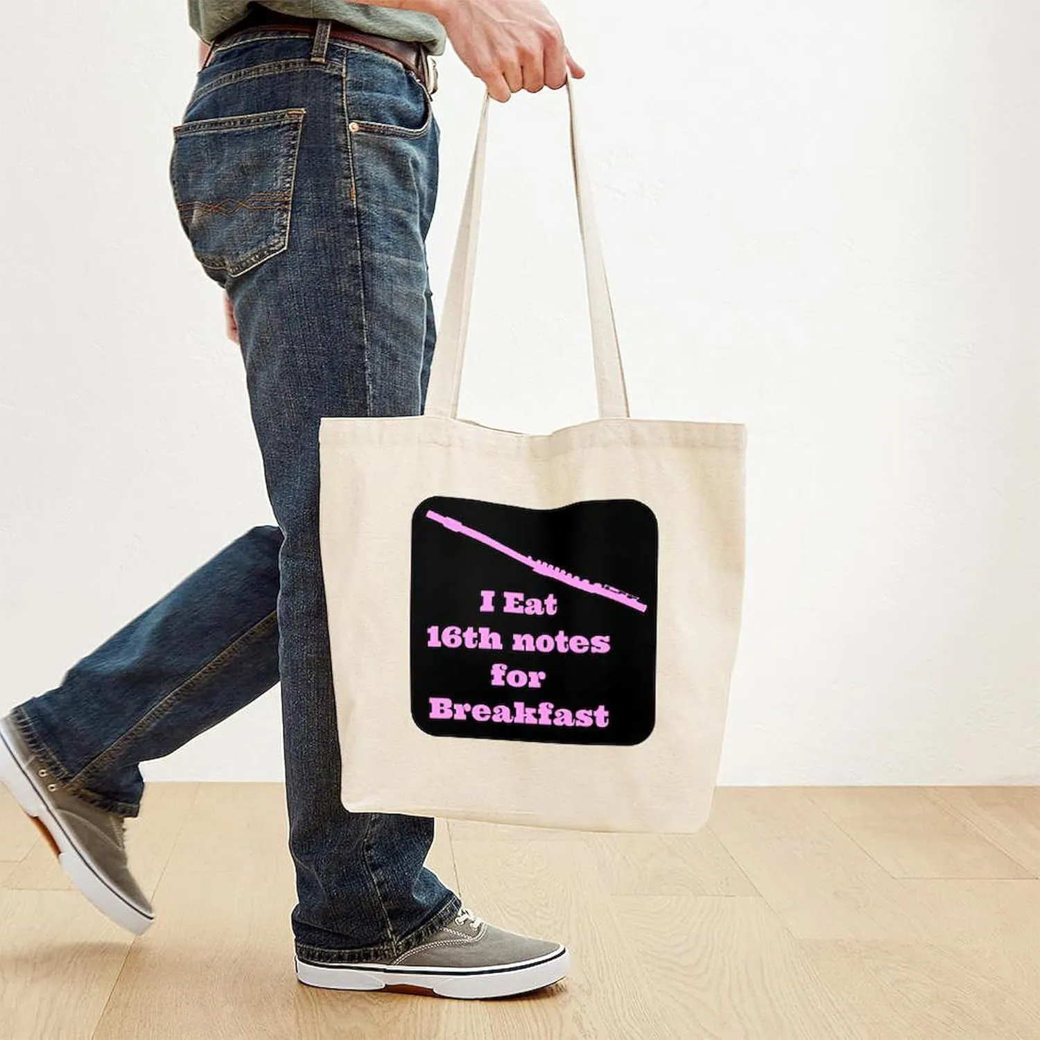 CafePress Flute I Eat 16Th Notes For Breakfast Tote Bag Natural Canvas Tote Bag, Reusable Shopping Bag