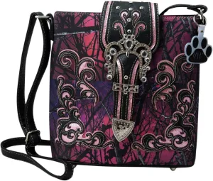 Camo Camouflage Purse Forest Rhinestone Buckle Women Crossbody Handbag Messenger Bag
