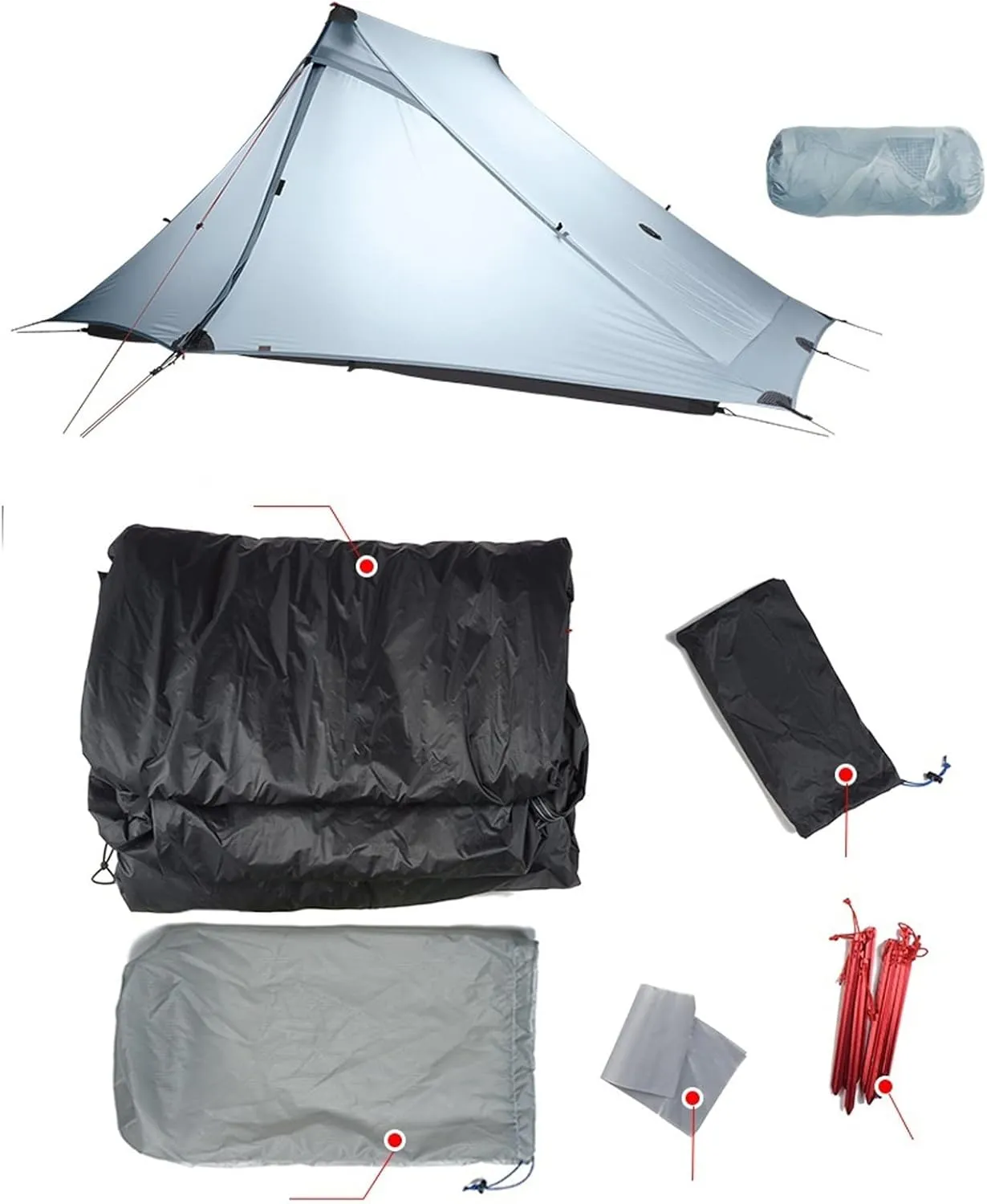 Camping Tents, 2 Person Outdoor Ultralight Camping Tent 3 Season Professional 20d Nylon Both Sides Silicon Tent (Color : Khaki 4 Season)