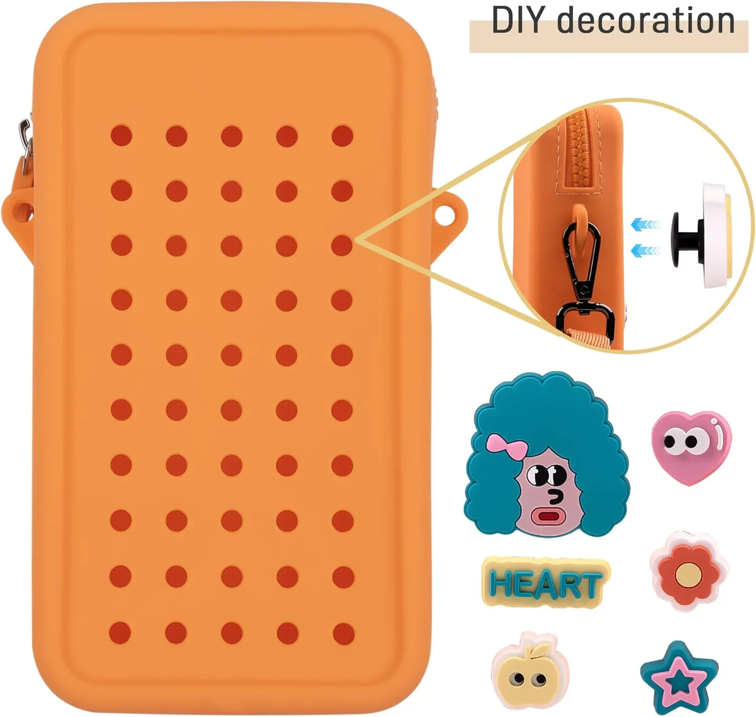 Candy Small Crossbody Bag with Wide Shoulder Strap and Larger Holes for Charms – Adjustable, Stylish, and Comfortable Everyday Bag (Orange)