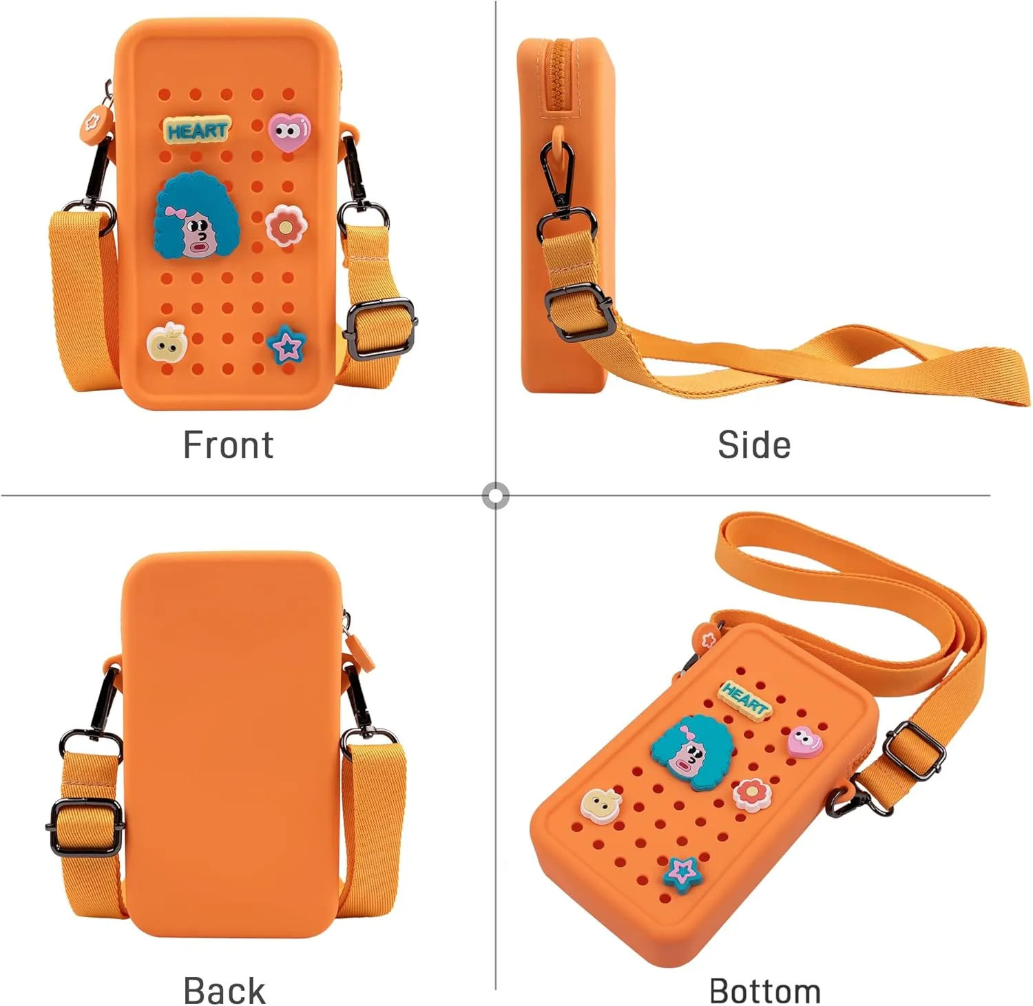 Candy Small Crossbody Bag with Wide Shoulder Strap and Larger Holes for Charms – Adjustable, Stylish, and Comfortable Everyday Bag (Orange)
