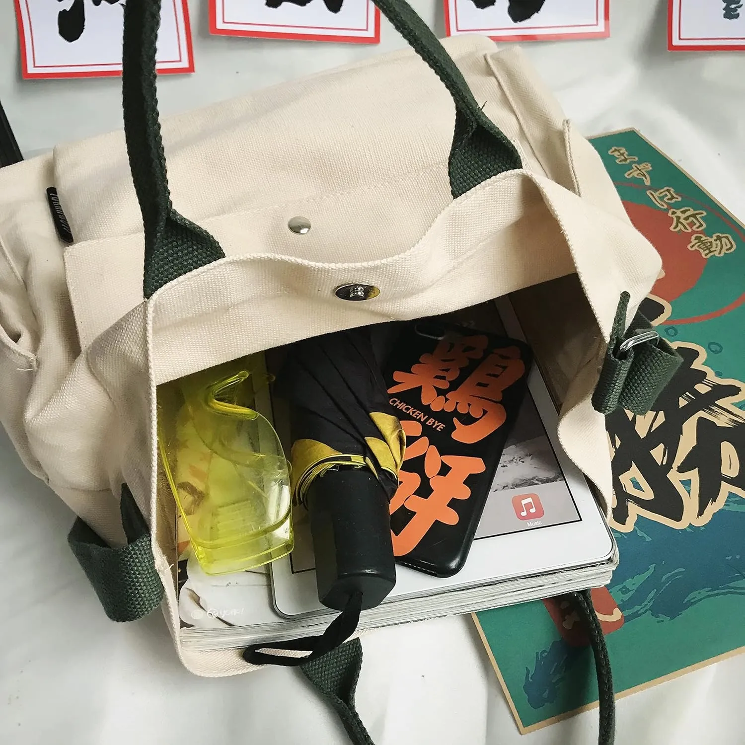 Canvas Crossbody Tote Shoulder Purse Bag for Women and Men with Multi-pocket for Shopping, Travel and Work