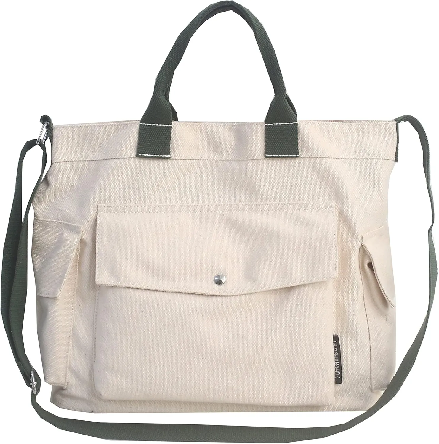 Canvas Crossbody Tote Shoulder Purse Bag for Women and Men with Multi-pocket for Shopping, Travel and Work