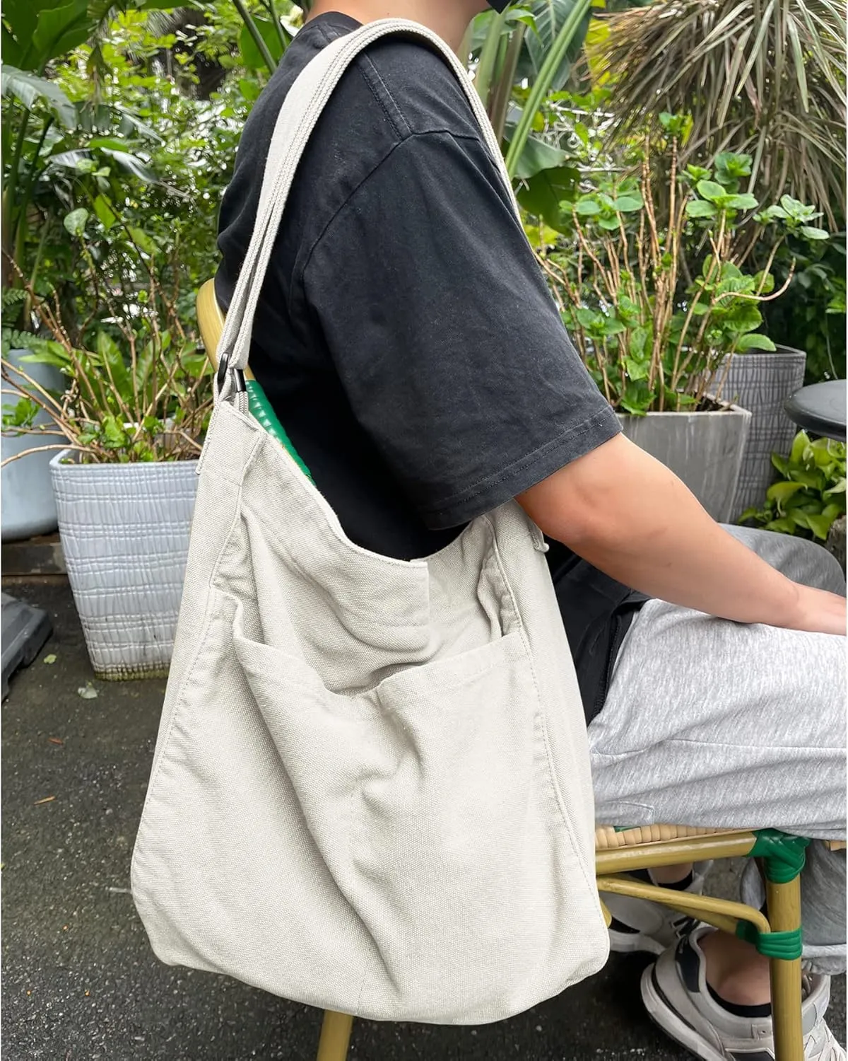 Canvas Hobo Crossbody Shoulder Tote Bag for Women and Men W/Multi-pocket Casual Purse Messenger Bags Travel Work