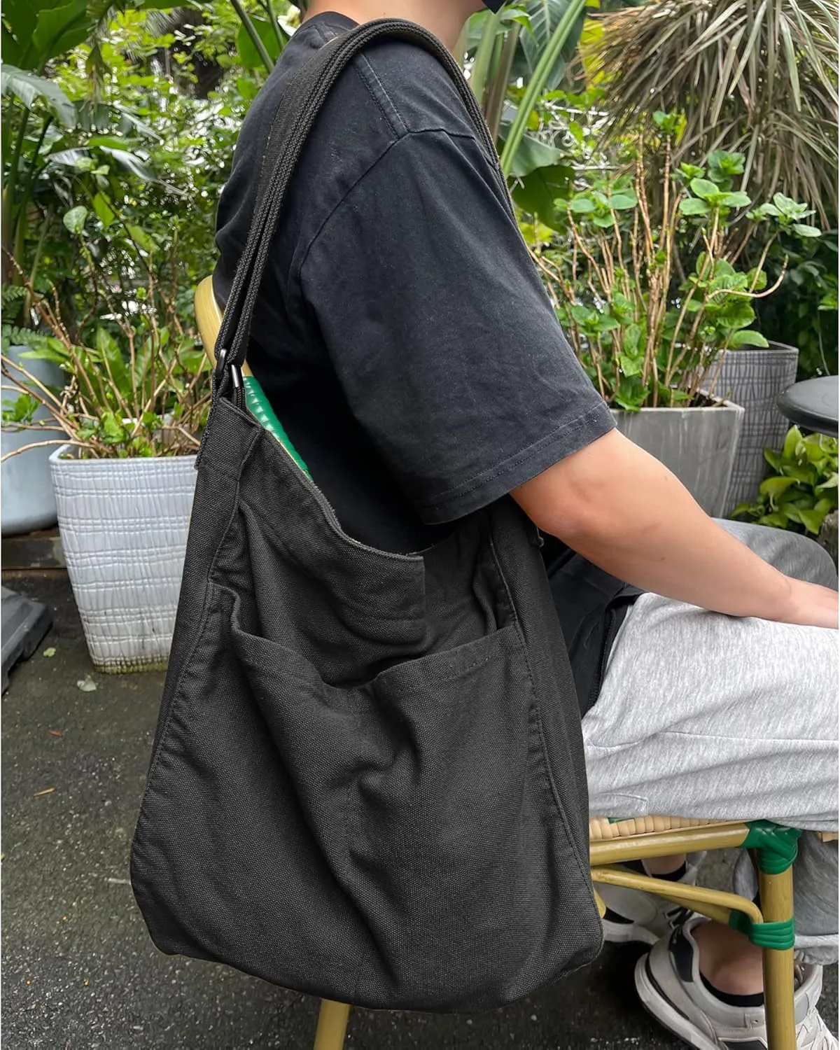 Canvas Hobo Crossbody Shoulder Tote Bag for Women and Men W/Multi-pocket Casual Purse Messenger Bags Travel Work