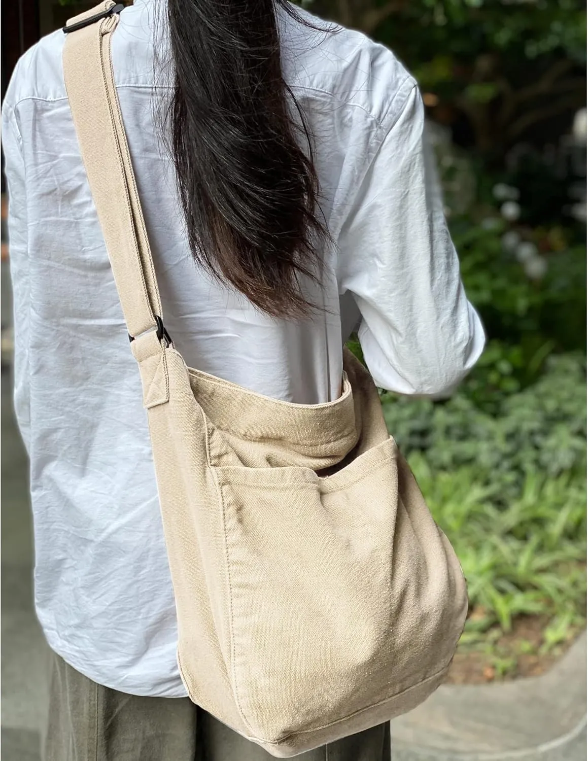 Canvas Hobo Crossbody Shoulder Tote Bag for Women and Men W/Multi-pocket Casual Purse Messenger Bags Travel Work