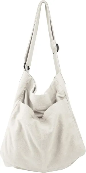 Canvas Hobo Crossbody Shoulder Tote Bag for Women and Men W/Multi-pocket Casual Purse Messenger Bags Travel Work