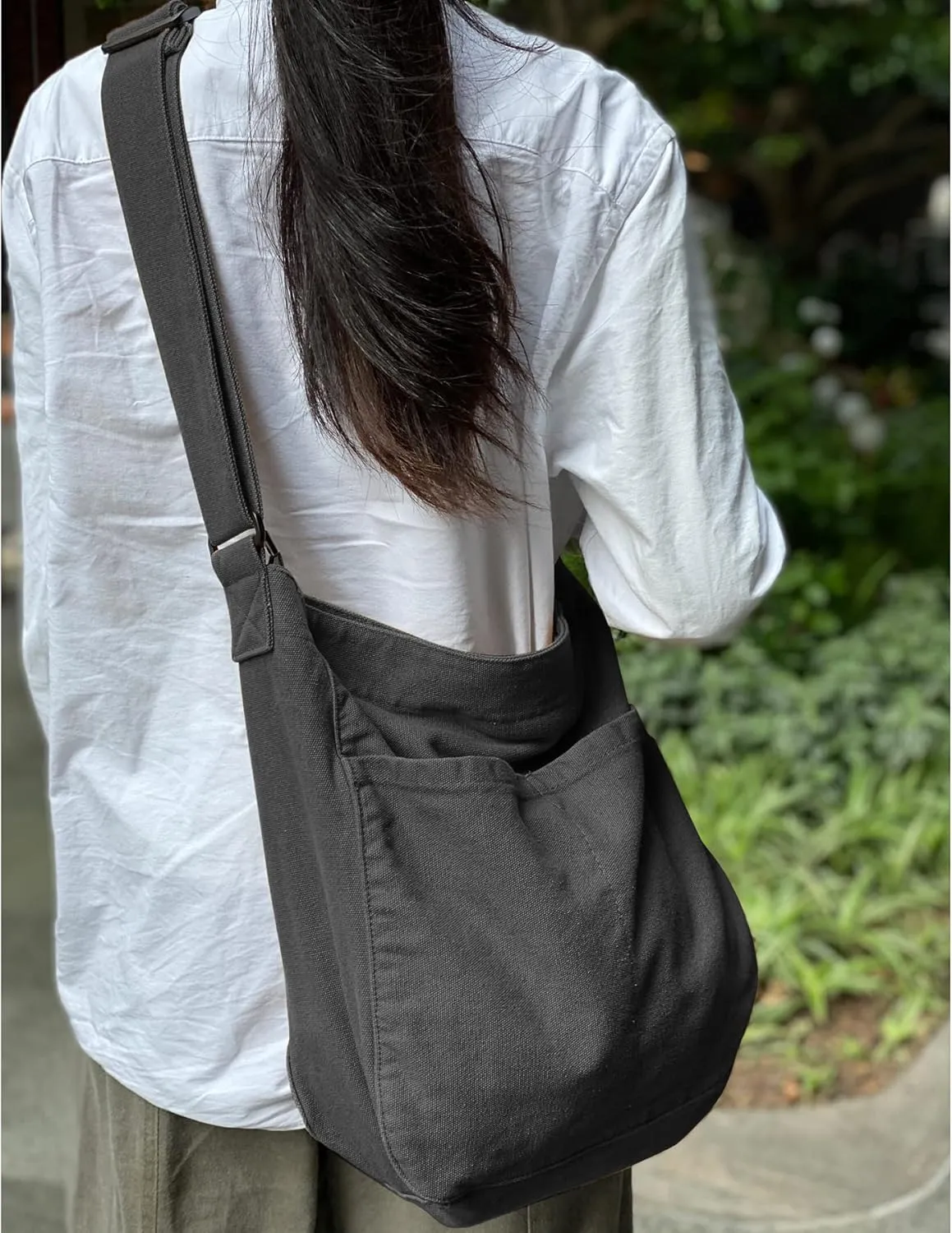 Canvas Hobo Crossbody Shoulder Tote Bag for Women and Men W/Multi-pocket Casual Purse Messenger Bags Travel Work